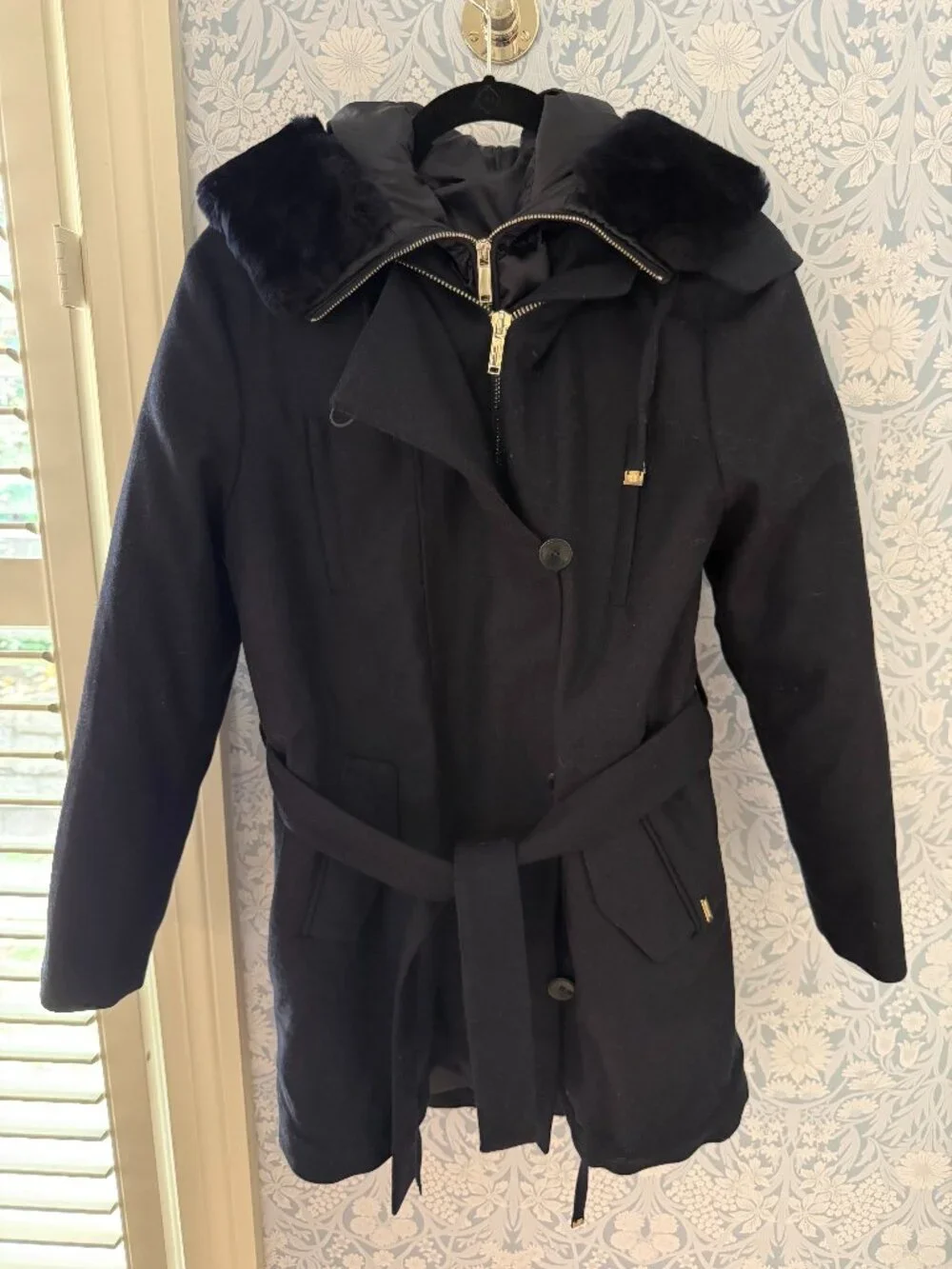 Navy 2:1 Wool Jacket with Removable Puffer Jacket Liner - Size Small